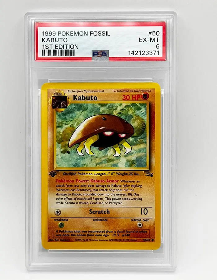 1999_pokemon_kabuto_fossil_1st_psa6_371_01 Pokémon 1999 Kabuto Fossil 1st Edition PSA 6 - Image 1